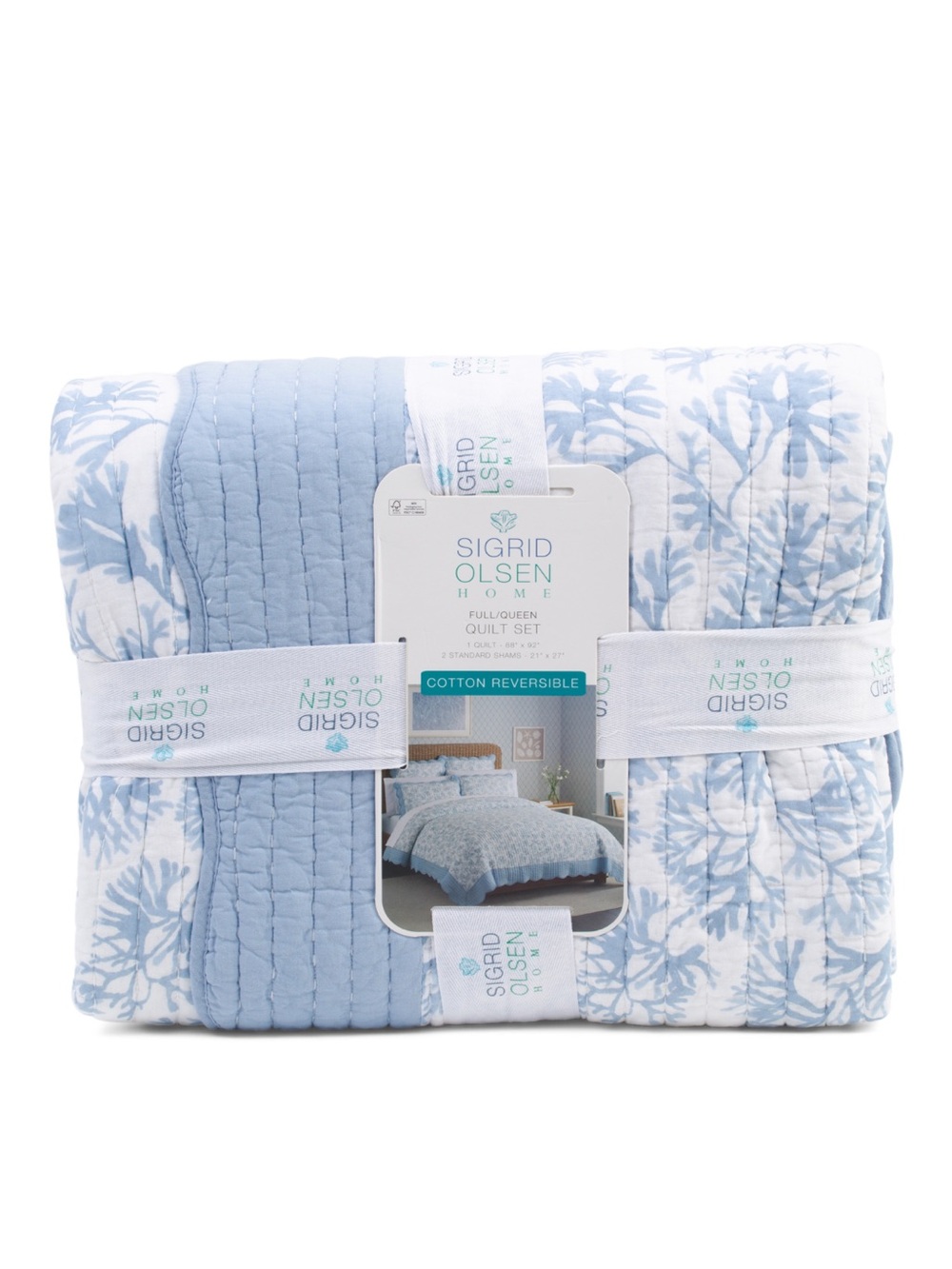 Sigrid Olsen Light Blue and White Reversible Cotton Quilt